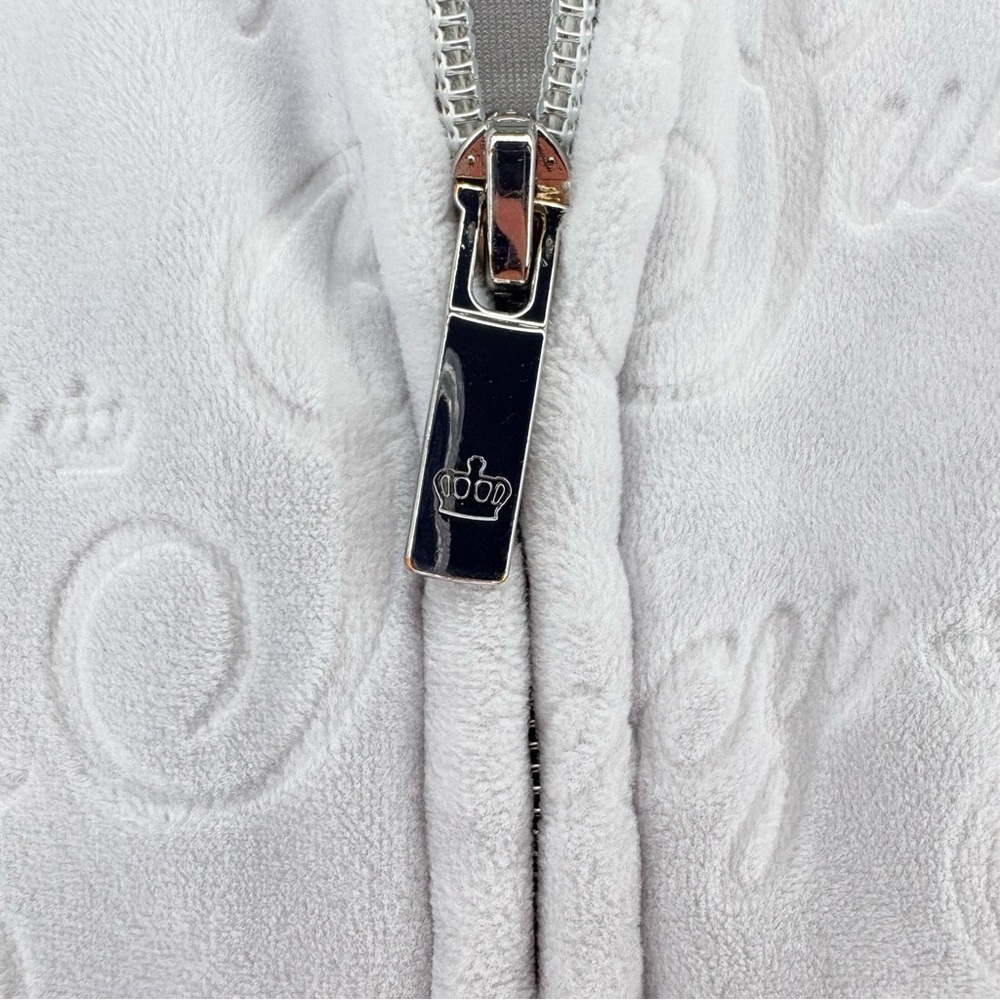 Juicy Couture Full Zip Grey Velour Jacket All Over Juicy&Crown Logo Y2K SzM - Picture 8 of 14